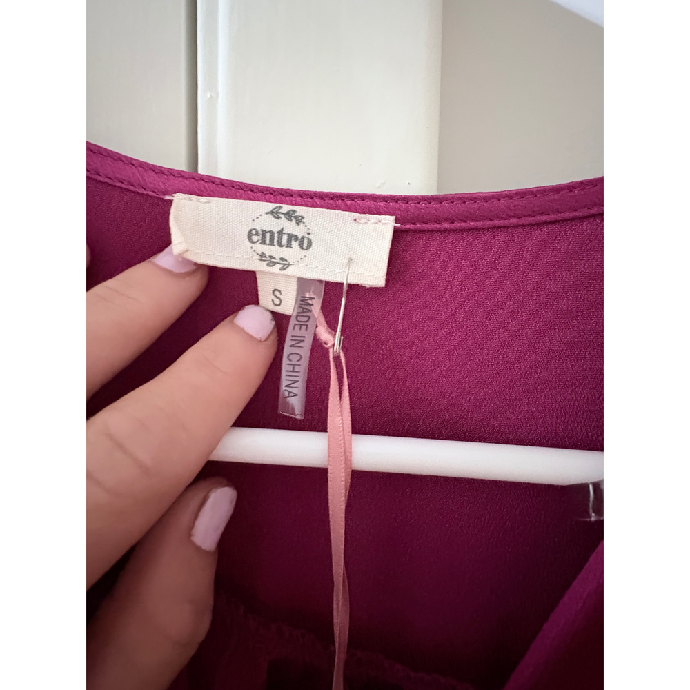 Entro Magenta Satin Puff Sleeve Mini Dress - Picture 2 of 3